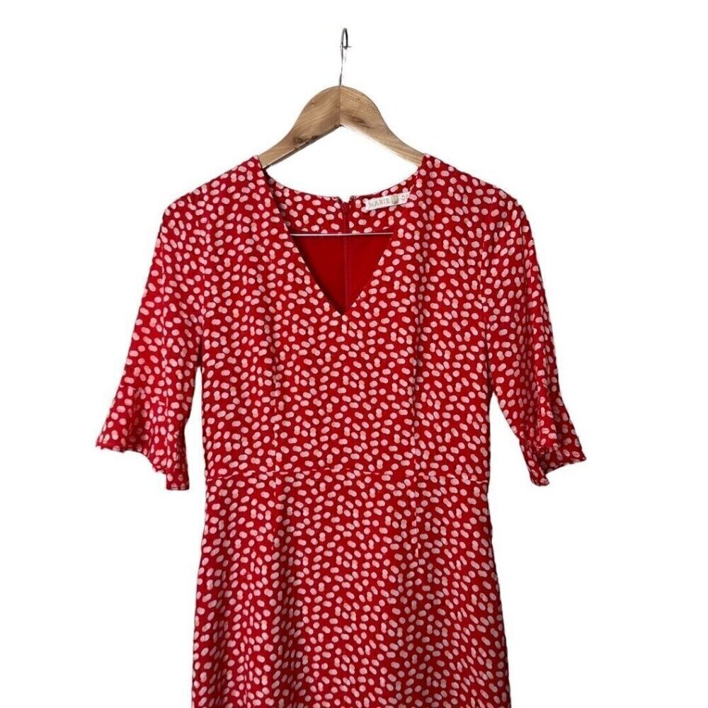 Marie Oliver Red White Print Silk Dress 2 0875 - Picture 2 of 5